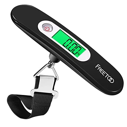 FREETOO Bilancia Digitale pesa Bagagli Valigie con Funzione di Tara Batteria Inclusa per Viaggi All'aperto Casa 110 lb / 50 kg Capacità (Nero)