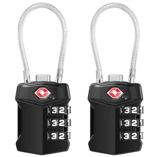 Blendura Lucchetto Valigia TSA Cavo 2 Confezioni,Lucchetto Combinazione Viaggio 3 Cifre, Lucchetti per Bagagli, Lucchetto per Armadietto Palestra Valigie, Ecc,Nero