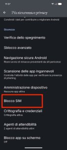 Impostazioni Android Blocco Sim