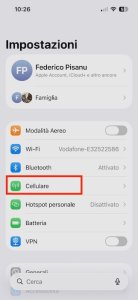 impostazioni iphone cellulare