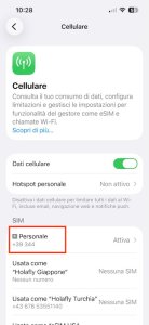 impostazioni iphone cellulare linea principale