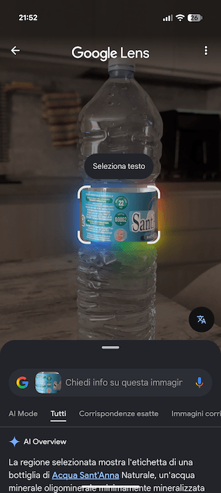 Google Lens Riconoscimento Acqua Sant Anna