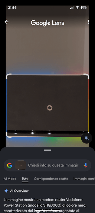 Google Lens Riconoscimento Vodafone Station